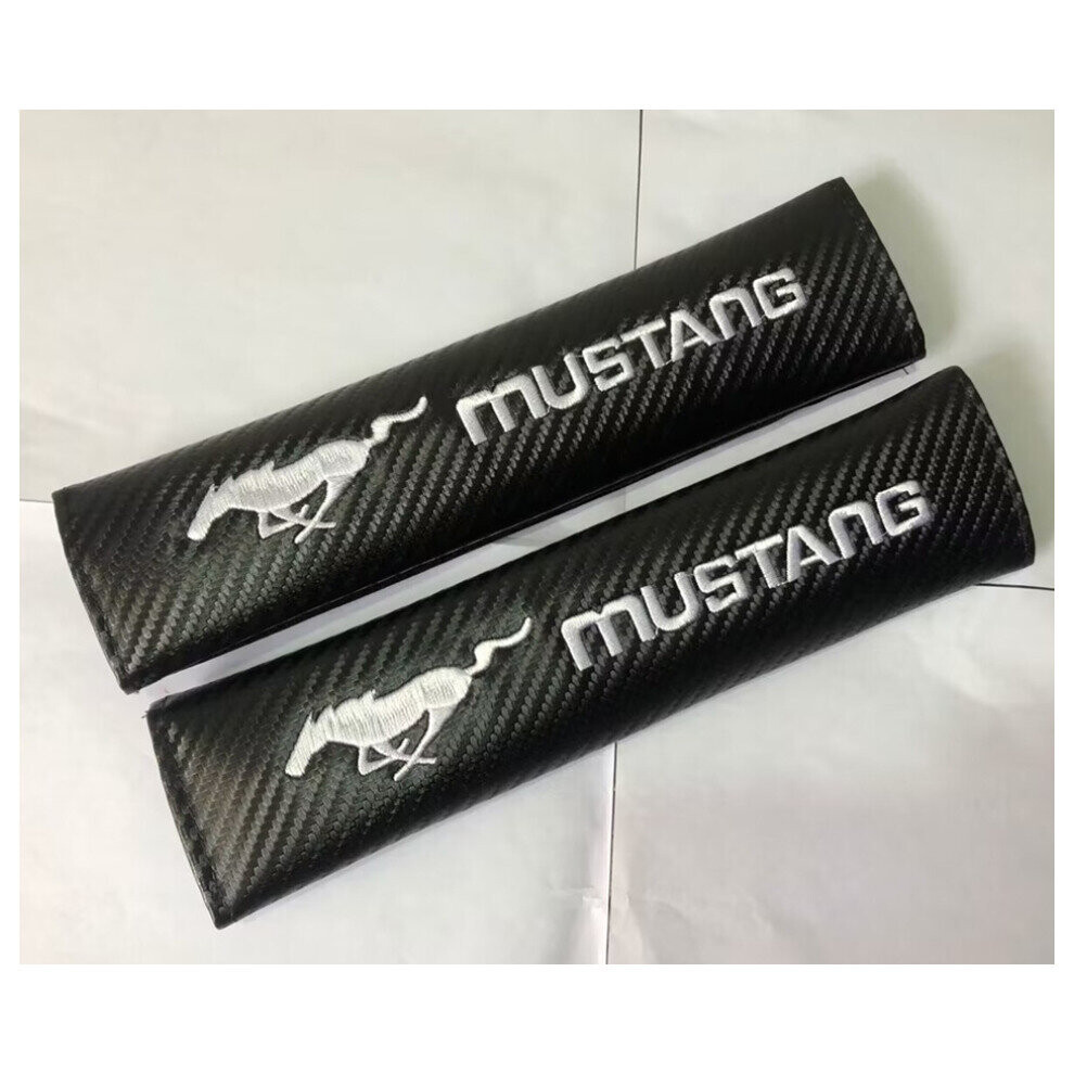 Paktoo 2Pcs Carbon Fiber Pattern Mustang Logo Seat Belt Shoulder Pads