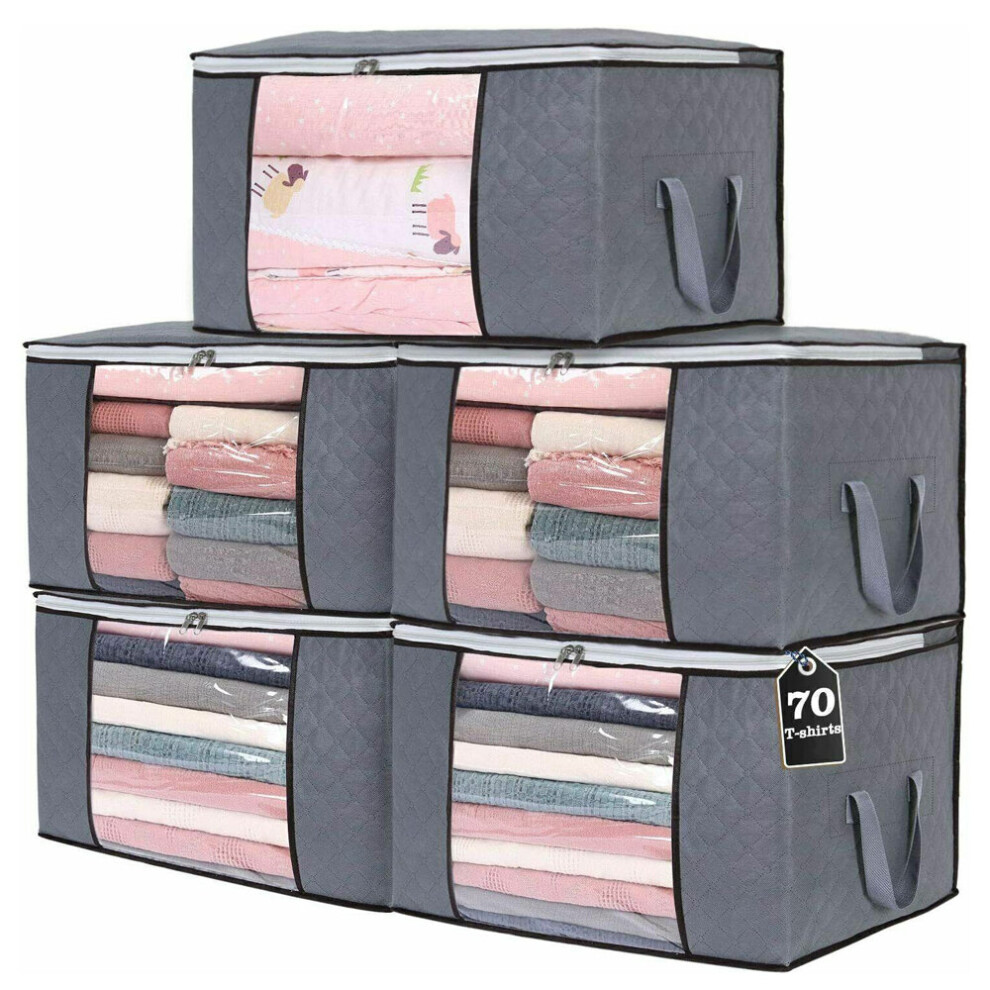 5Pcs Underbed Clothes Storage Bags Zipped Organizer Cube Closet Boxes