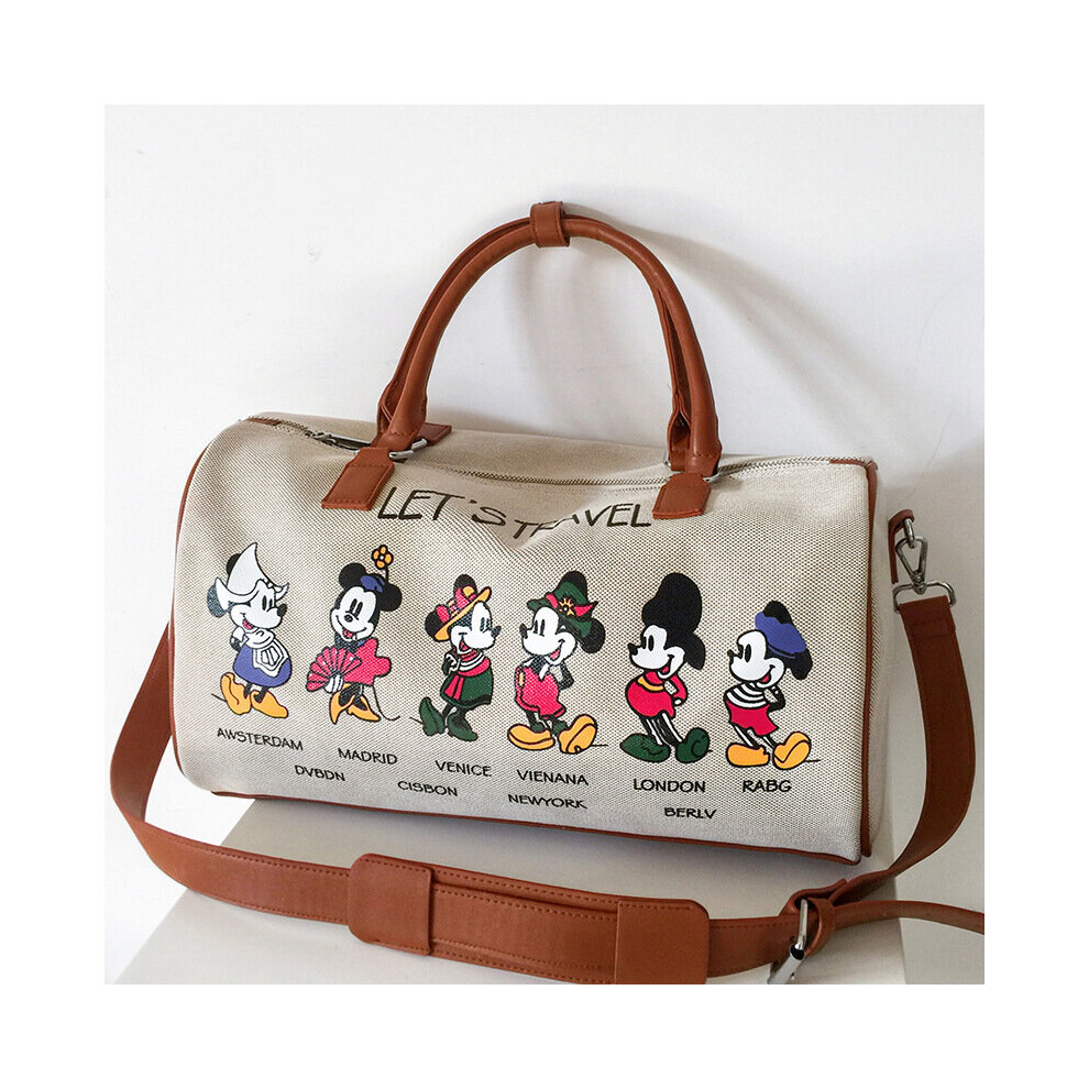 (Large 47x25x23cm) Canvas Travel Tote Bag Cartoon Mickey Pattern Short Travel Bag