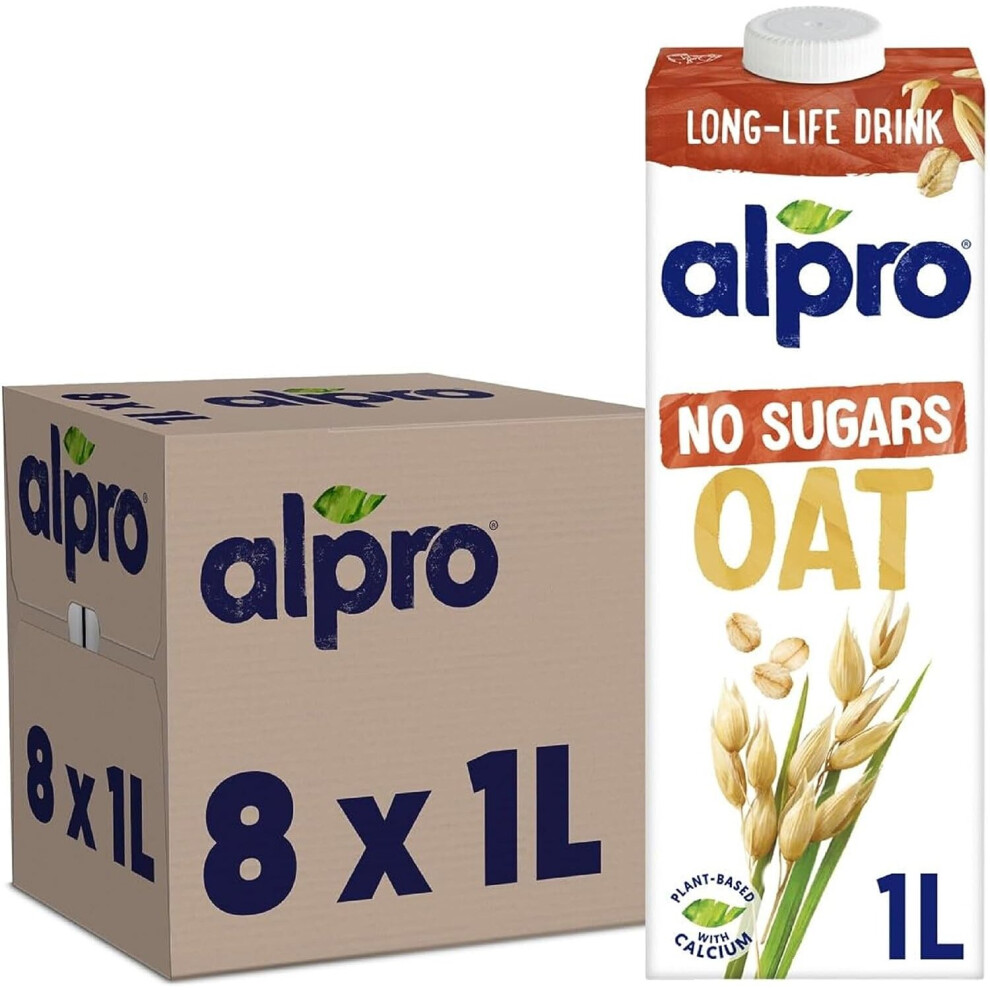 Alpro Oat No Sugars Plant-Based Long Life Drink, Vegan & Dairy Free, 1L (Pack of 8)