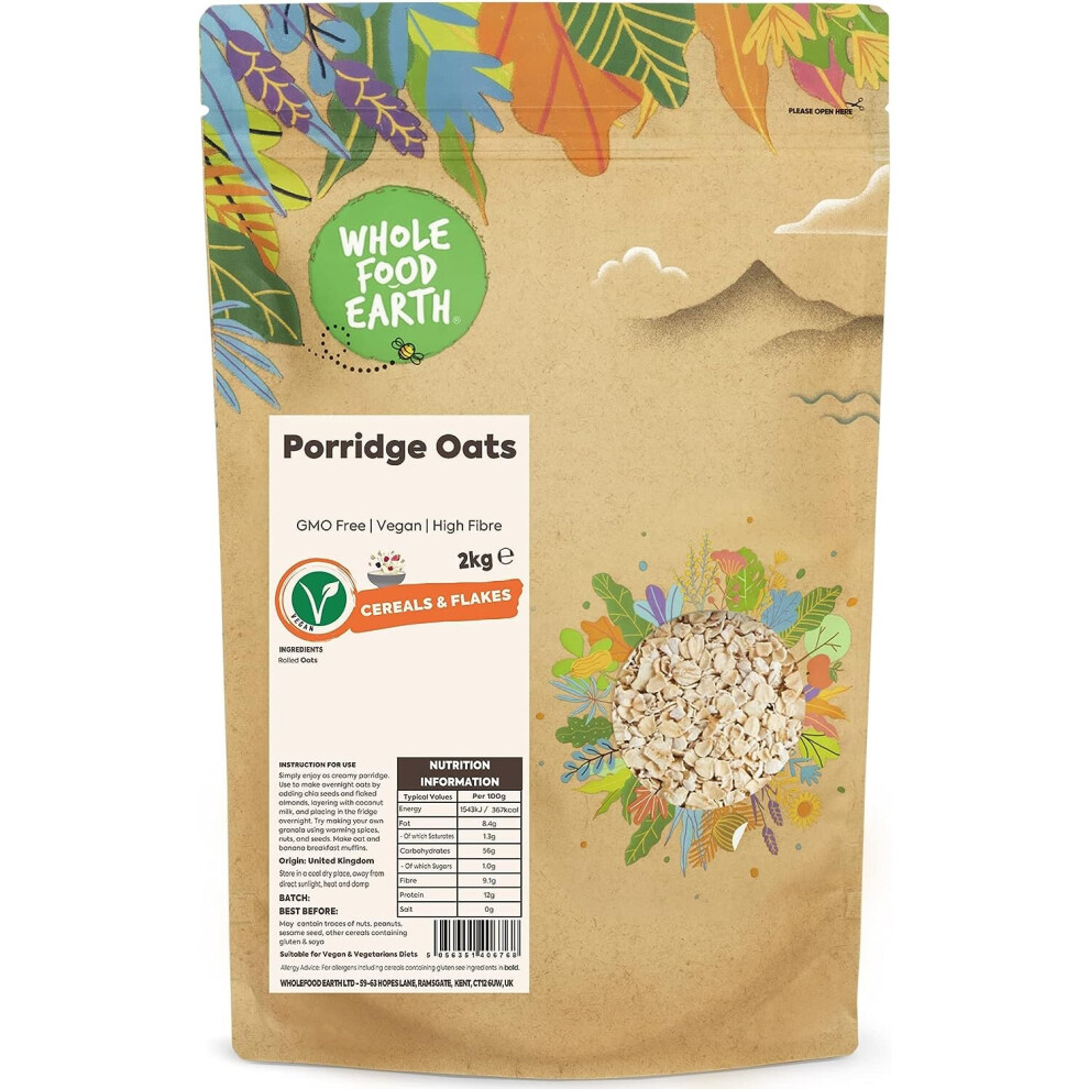 Wholefood Earth - Porridge Oats 2 kg | GMO Free | Vegan | High Fibre