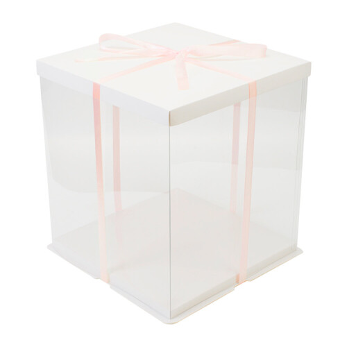 Living And Home (34cm W x 34cm D x 37cm H) Clear Plastic Cake Gift Box with Ribbon 1
