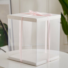 (34cm W x 34cm D x 37cm H) Clear Plastic Cake Gift Box with Ribbon