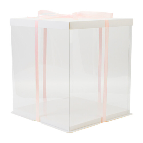 Living And Home (34cm W x 34cm D x 37cm H) Clear Plastic Cake Gift Box with Ribbon 2