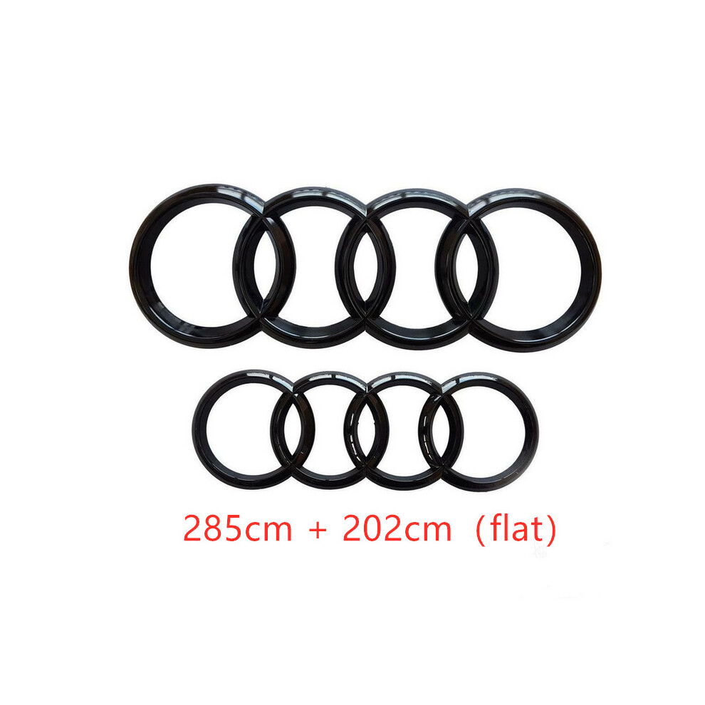 (Black Gloss, 285CM + 202CM Flat) Audi Badge Rings Set Front Grille Rear Boot A3 A4 A5 A6 A7 Q3 Q5 Q7 Q8 S6 S7 TT