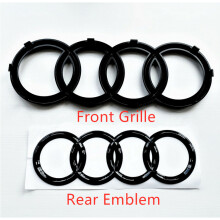 (Black Gloss, 285CM + 192CM Flat) Audi Badge Rings Set Front Grille Rear Boot A3 A4 A5 A6 A7 Q3 Q5 Q7 Q8 S6 S7 TT
