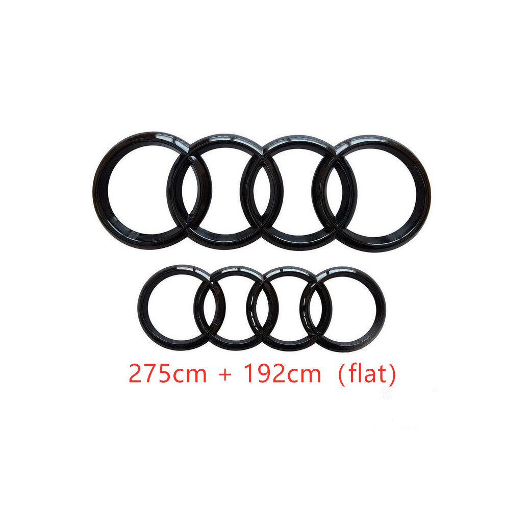 (Black Gloss, 275CM +192CM Flat) Audi Badge Rings Set Front Grille Rear Boot A3 A4 A5 A6 A7 Q3 Q5 Q7 Q8 S6 S7 TT