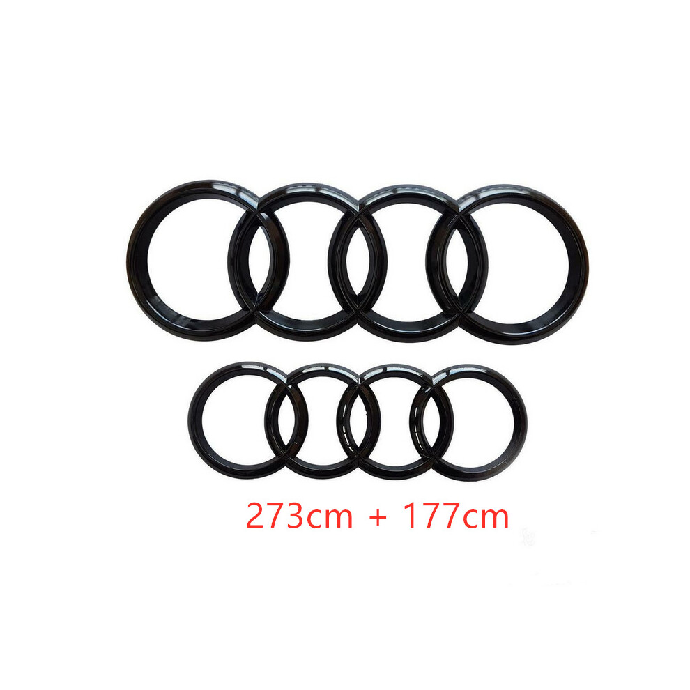 (Black Gloss, 273CM + 177CM) Audi Badge Rings Set Front Grille Rear Boot A3 A4 A5 A6 A7 Q3 Q5 Q7 Q8 S6 S7 TT