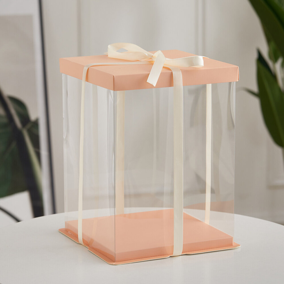(34cm W x 34cm D x 37cm H) Clear Plastic Cake Gift Box with Ribbon