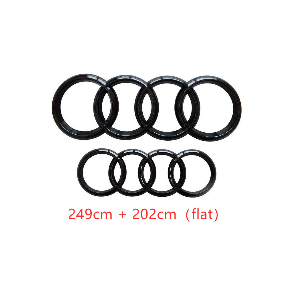 (Black Gloss, 249CM + 202CM Flat) Audi Badge Rings Set Front Grille Rear Boot A3 A4 A5 A6 A7 Q3 Q5 Q7 Q8 S6 S7 TT