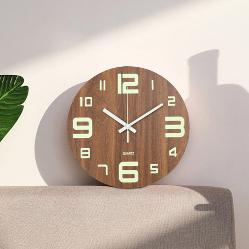 Living And Home Modern Luminous Wood Silent Wall Clock 1