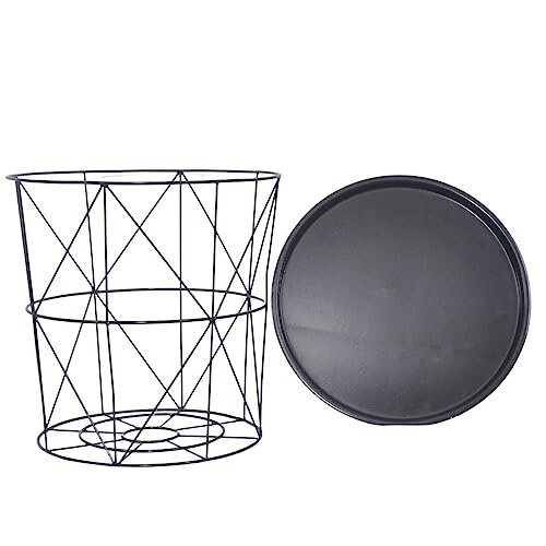 (Black) Versatile Metal Wire Side End Table with Storage 1