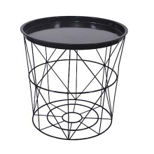 (Black) Versatile Metal Wire Side End Table with Storage