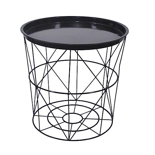 (Black) Versatile Metal Wire Side End Table with Storage