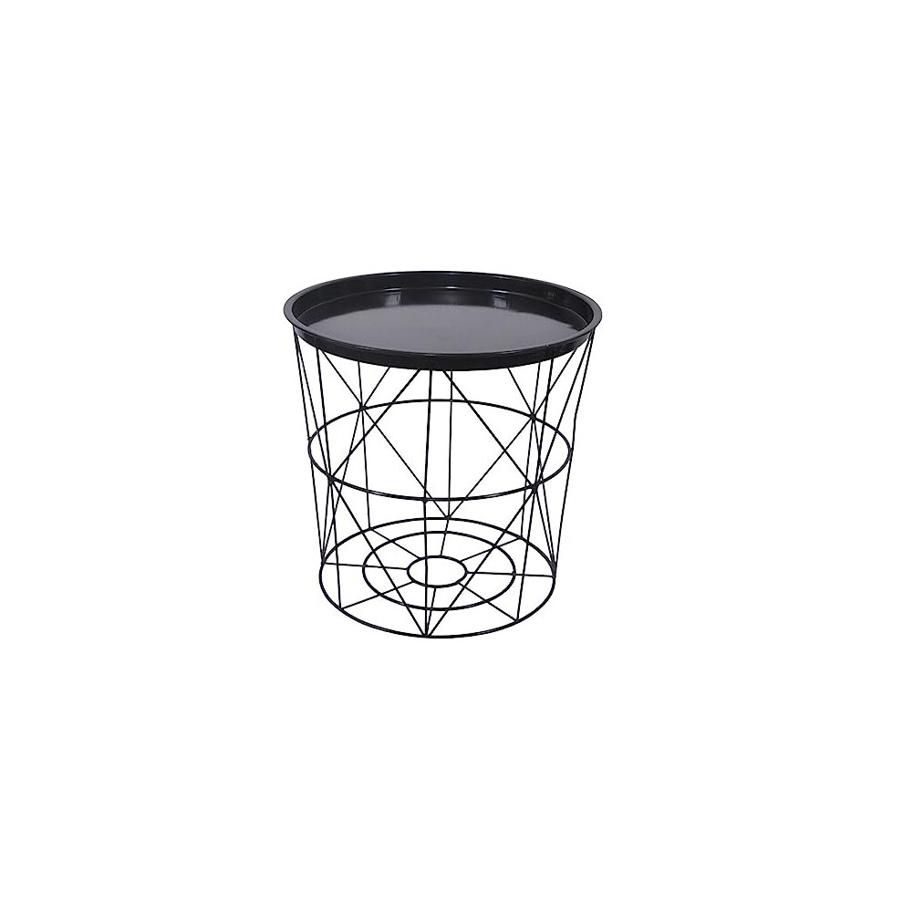 (Black) Versatile Metal Wire Side End Table with Storage