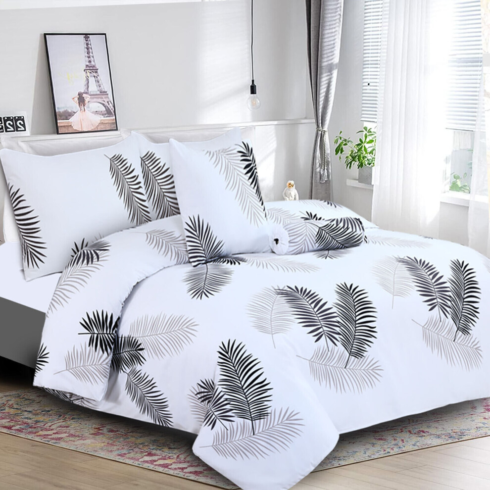 (White Leaf, Single: 137 x 200 cm.) Moonlight Bedding Duvet Quilt Cover Reversible Printed Single Double King Size Bedding Set