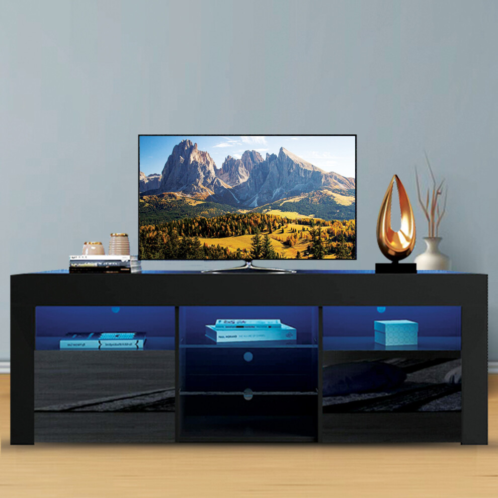 (Black Body Black Doors) Hampton&Stewart TV Unit High Gloss Doors LED Light