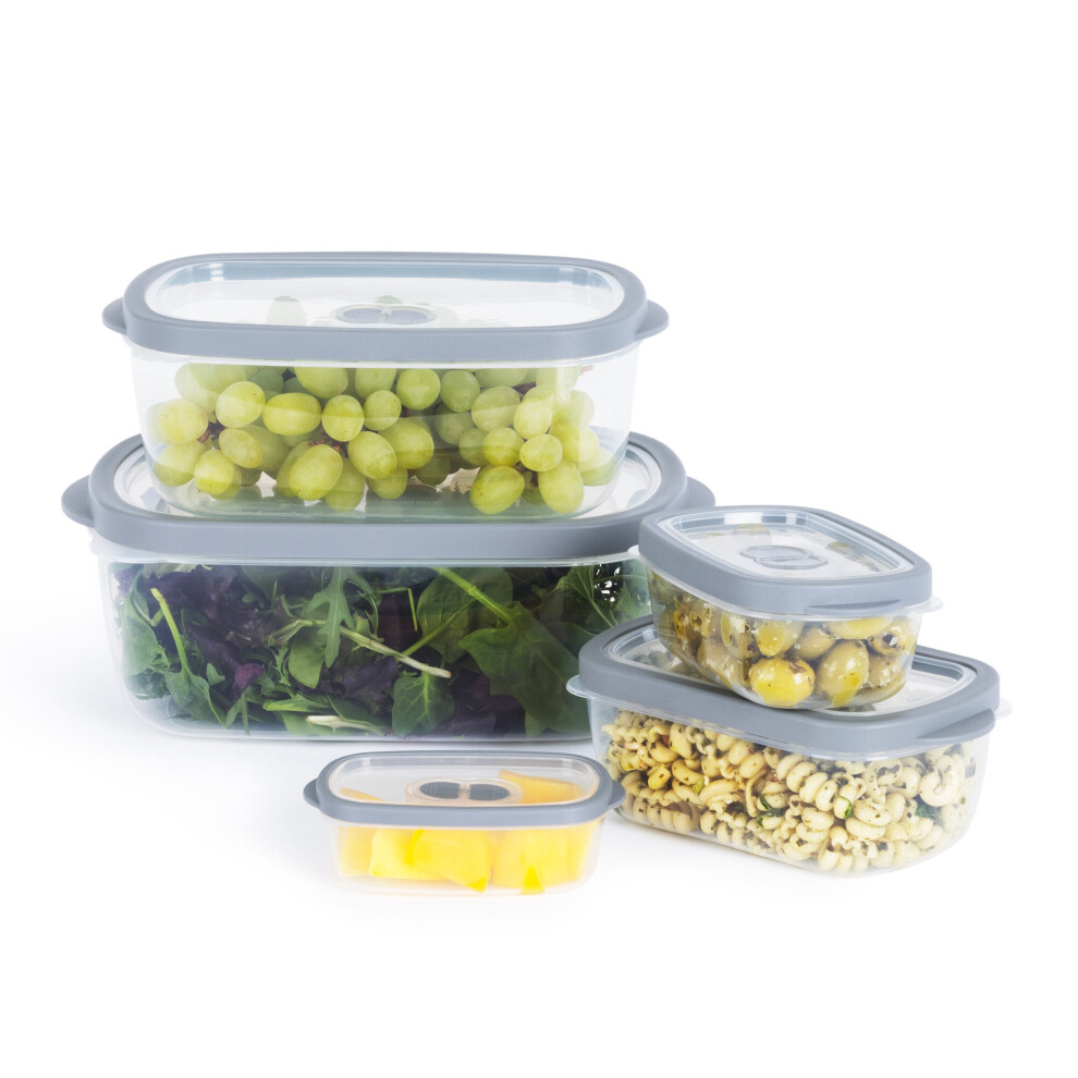 5-Piece Oval Food Storage Container Set With Grey Lids