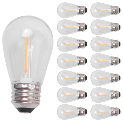 15 Pack 3V LED S14 Replacement Light Bulbs Shatterproof Outdoor Solar String Light Bulbs Warm White 1