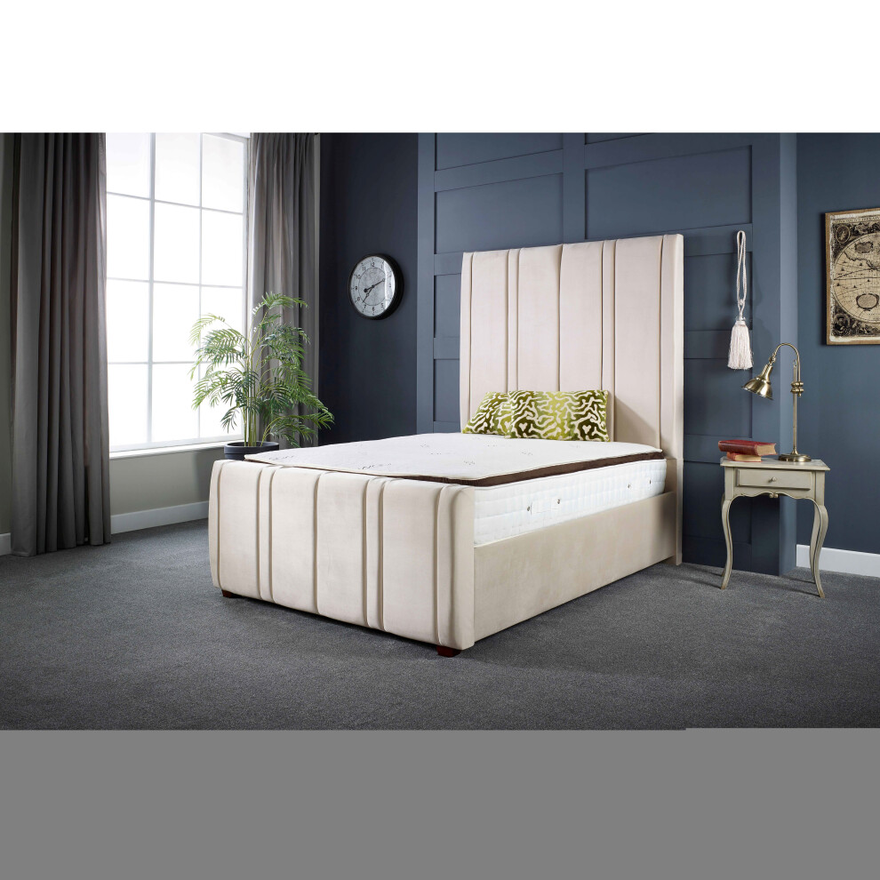 (6FT SUPER KING) Lucinda Luxury Cream Velvet Upholstered Bed Frame