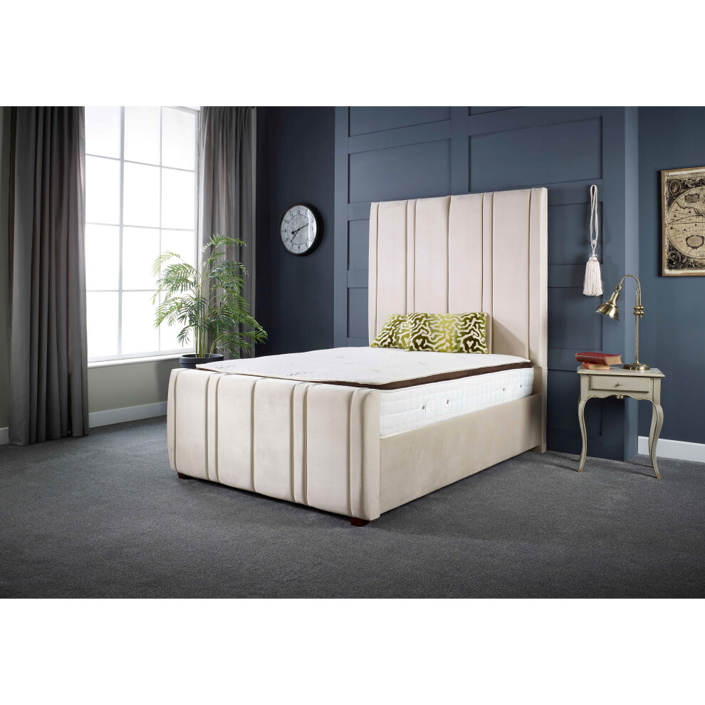 (5FT KING) Lucinda Luxury Cream Velvet Upholstered Bed Frame