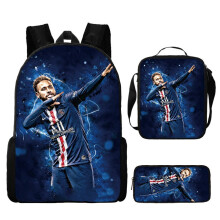 (Blue Neymar) 3Pcs Boys Girls Neymar Ronaldo Messi  Backpack Lunch Bag Pencil Case Schoolbag