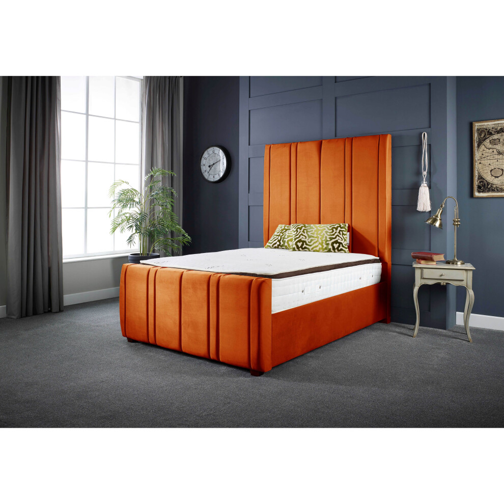 (4FT SMALL DOUBLE) Lucinda Luxury Orange Velvet Upholstered Bed Frame