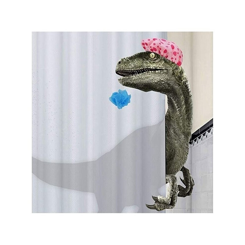 Exogio Funny Dinosaur Shower Curtain With Hooks - Cartoon Bathing Dinosaur Polyester Curtain For Kids, 150X180cm, Waterproof, No Lining, 12 Hooks Included