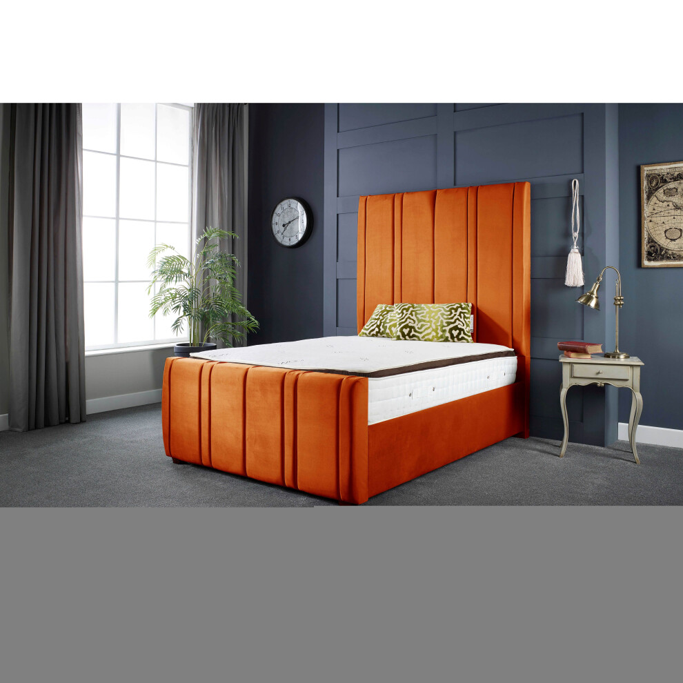 (4FT6 DOUBLE) Lucinda Luxury Orange Velvet Upholstered Bed Frame