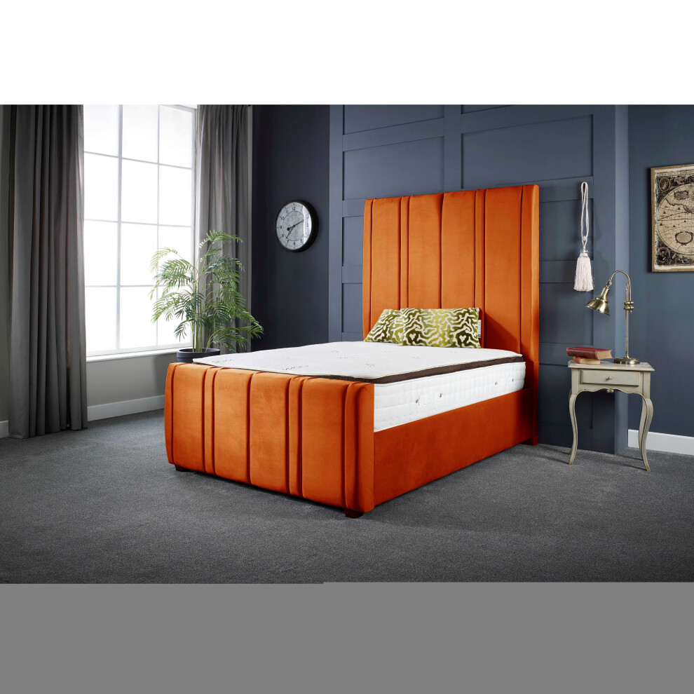 (6FT SUPER KING) Lucinda Luxury Orange Velvet Upholstered Bed Frame