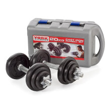 York Fitness 20 Kg Cast Iron Strength Training Dumbbell Weight Set with Case