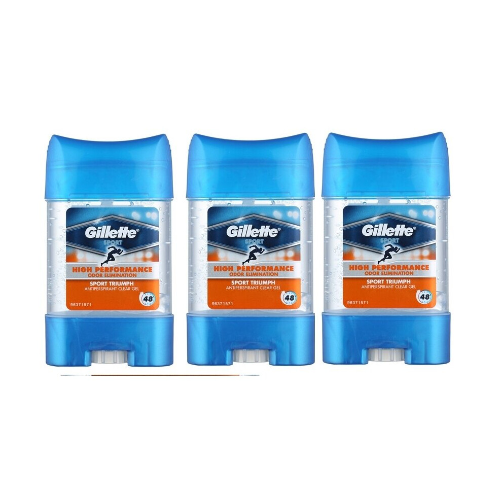 3 x Gillette Sport Antiperspirant Clear Gel 70ml - Sport Triumph