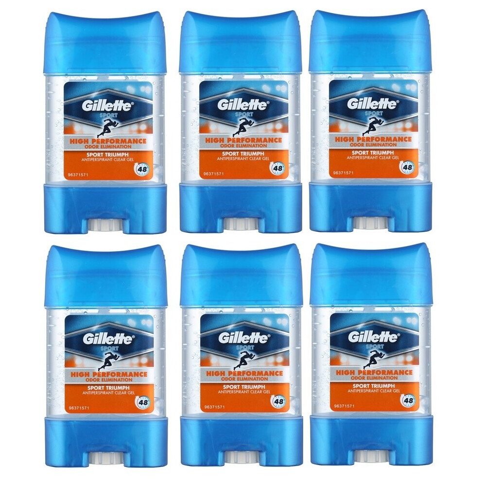 6 x Gillette Sport Antiperspirant Clear Gel 70ml - Sport Triumph