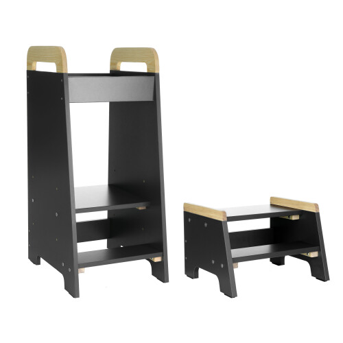 (Anthracite/Pine) Learning Tower - Kitchen Helper & Step Stool Set 1
