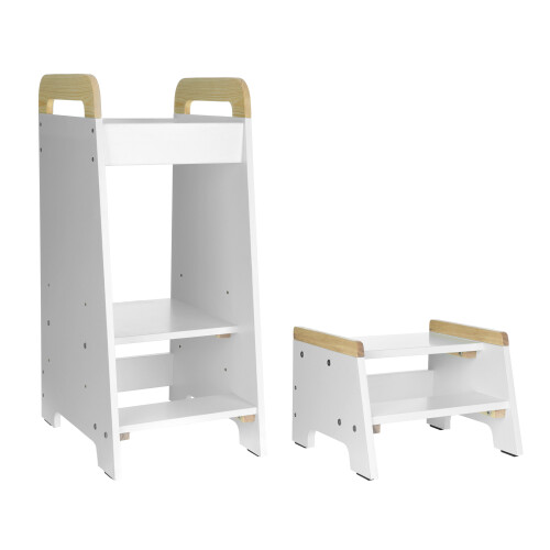 (White/Pine) Learning Tower - Kitchen Helper & Step Stool Set 1