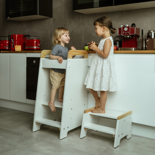(White/Pine) Learning Tower - Kitchen Helper & Step Stool Set