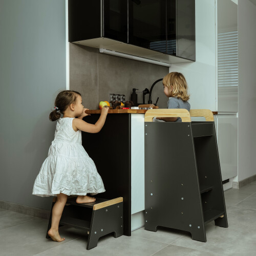 (Anthracite/Pine) Learning Tower - Kitchen Helper & Step Stool Set