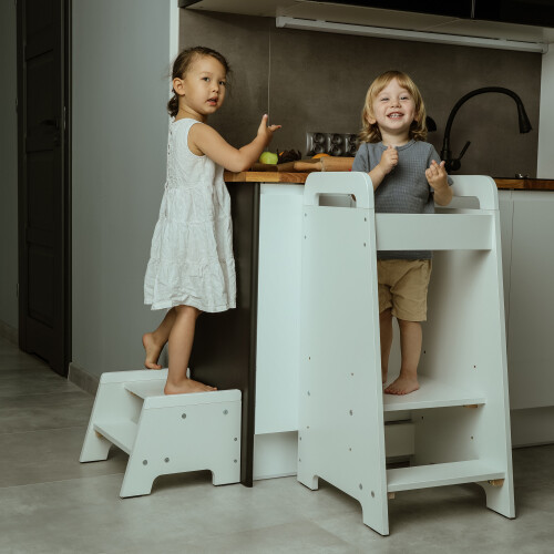 (White) Learning Tower - Kitchen Helper & Step Stool Set