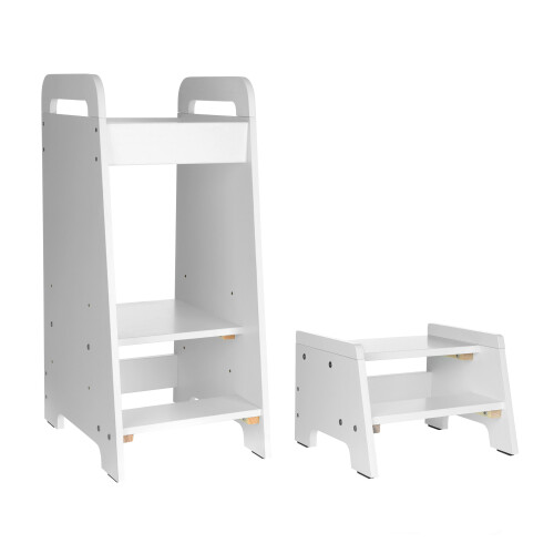 (White) Learning Tower - Kitchen Helper & Step Stool Set 1