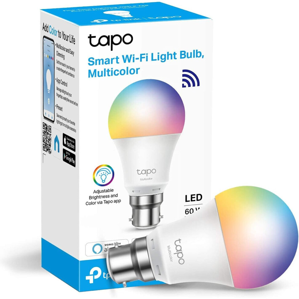 Tapo Smart Bulb, Smart Wi-Fi LED Light, B22, 8.7W, Works with Amazon Alexa, (Tapo L530B) [Energy Class A+], TP-Link Tapo L530B Smart Wi-Fi Light Bulb,