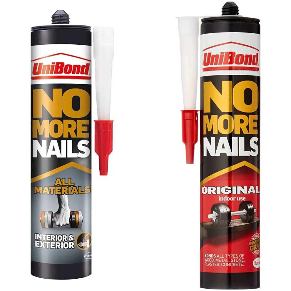 2492850 No More Nails All Materials Interior & Exterior Construction Adhesive & 1426052 No More Nails Original, Heavy-Duty Mounting Adhesive, Strong