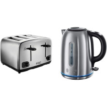 24090 Adventure Four Slice, Brushed Polished Stainless Steel Toaster & 20460 Quiet Boil Kettle, Brushed Stainless Steel, Silver, 3000 W, 1.7 Litre