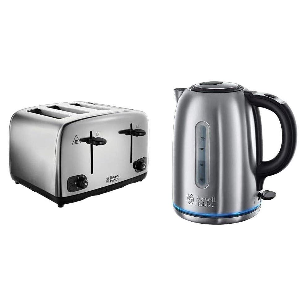 24090 Adventure Four Slice, Brushed Polished Stainless Steel Toaster & 20460 Quiet Boil Kettle, Brushed Stainless Steel, Silver, 3000 W, 1.7 Litre