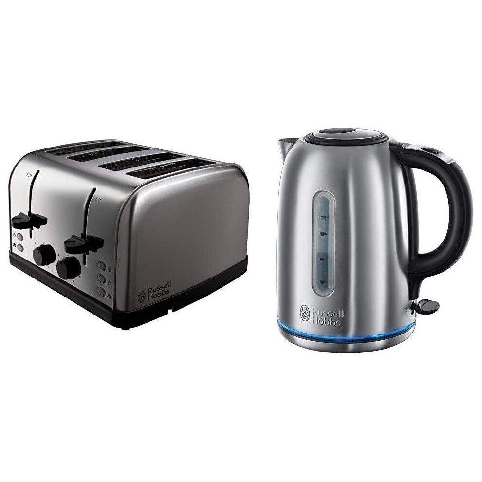 Futura 4-Slice Toaster 18790 - Stainless Steel Silver & Hobbs 20460 Buckingham Quiet Boil Kettle, 3000 W, 1.7 Litre, Brushed Stainless Steel Silver