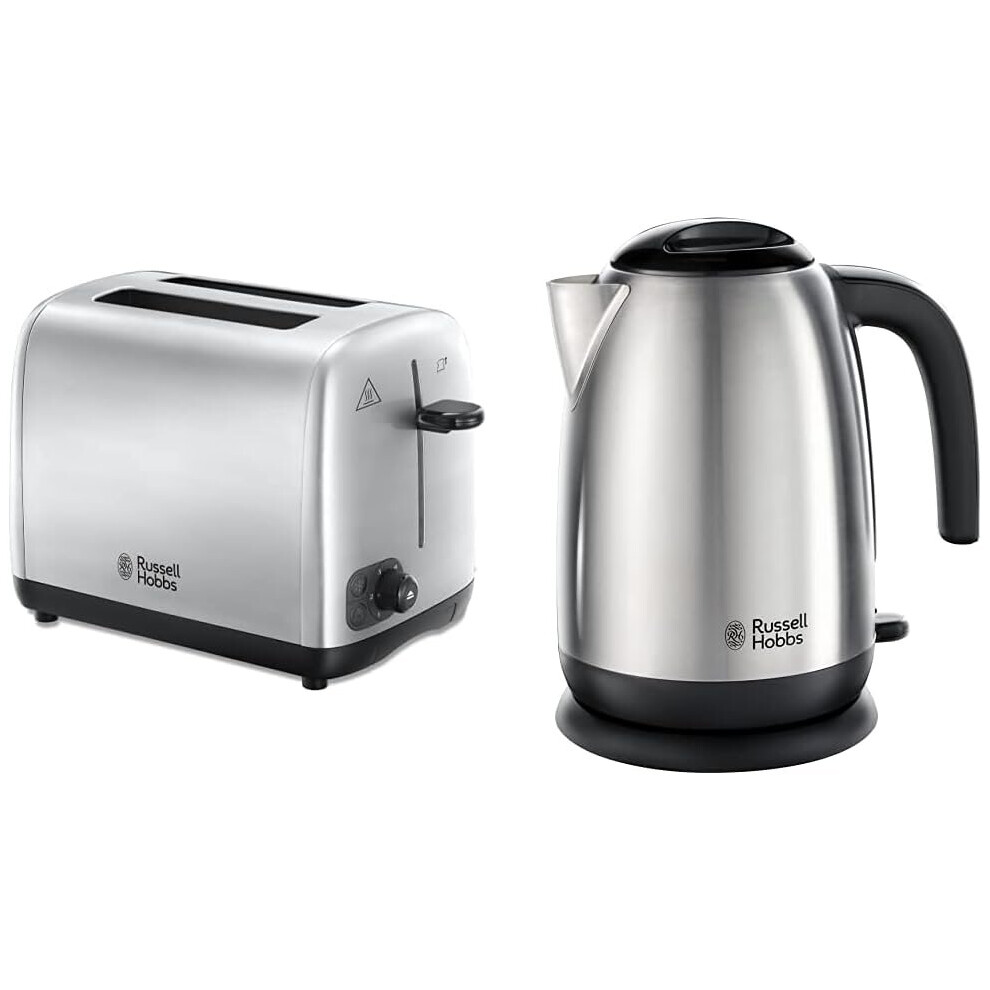 24081 Two Slice Toaster, Brushed Stainless Steel & 23910 Adventure Brushed Stainless Steel Electric Kettle, Open Handle, 3000 W, 1.7 Litre