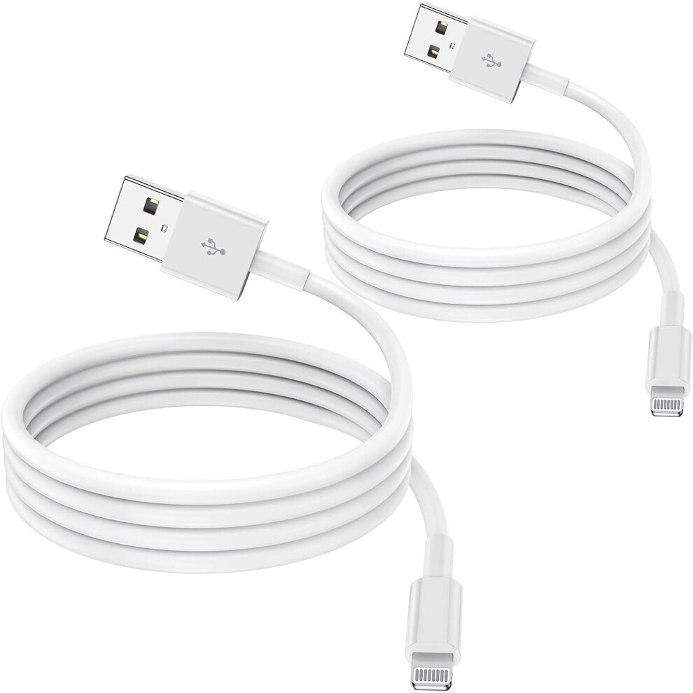 2 Pack Apple MFi Certified iPhone Charger Cable 2m, Apple Lightning to USB Cable Cord 2 metres, 2.4A Fast Charging Apple Phone Long Chargers for