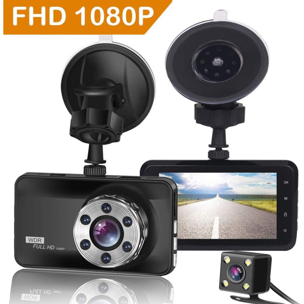 Dash Cam Front and Rear 1080P Full HD Dual Dash Camera In Car Camera Dashboard Camera Dashcam for Cars 170 Wide Angle HDR with 3.0" LCD Display Night