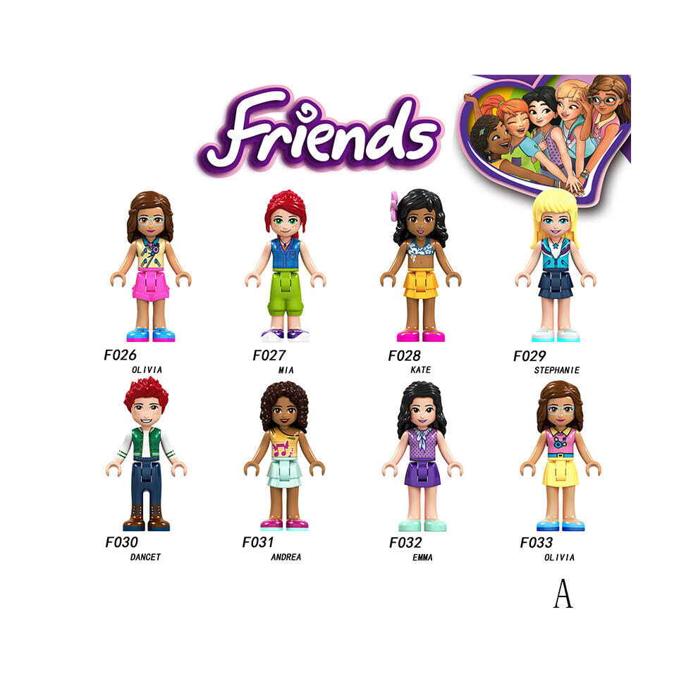 (Style A 8pcs) 16Pcs Friends Girls Mini Figures Building Blocks Toys