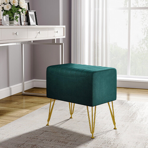 Living And Home Soft Channel Velvet Stool with Gold Legs