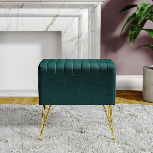 Living And Home Soft Channel Velvet Stool with Gold Legs 1